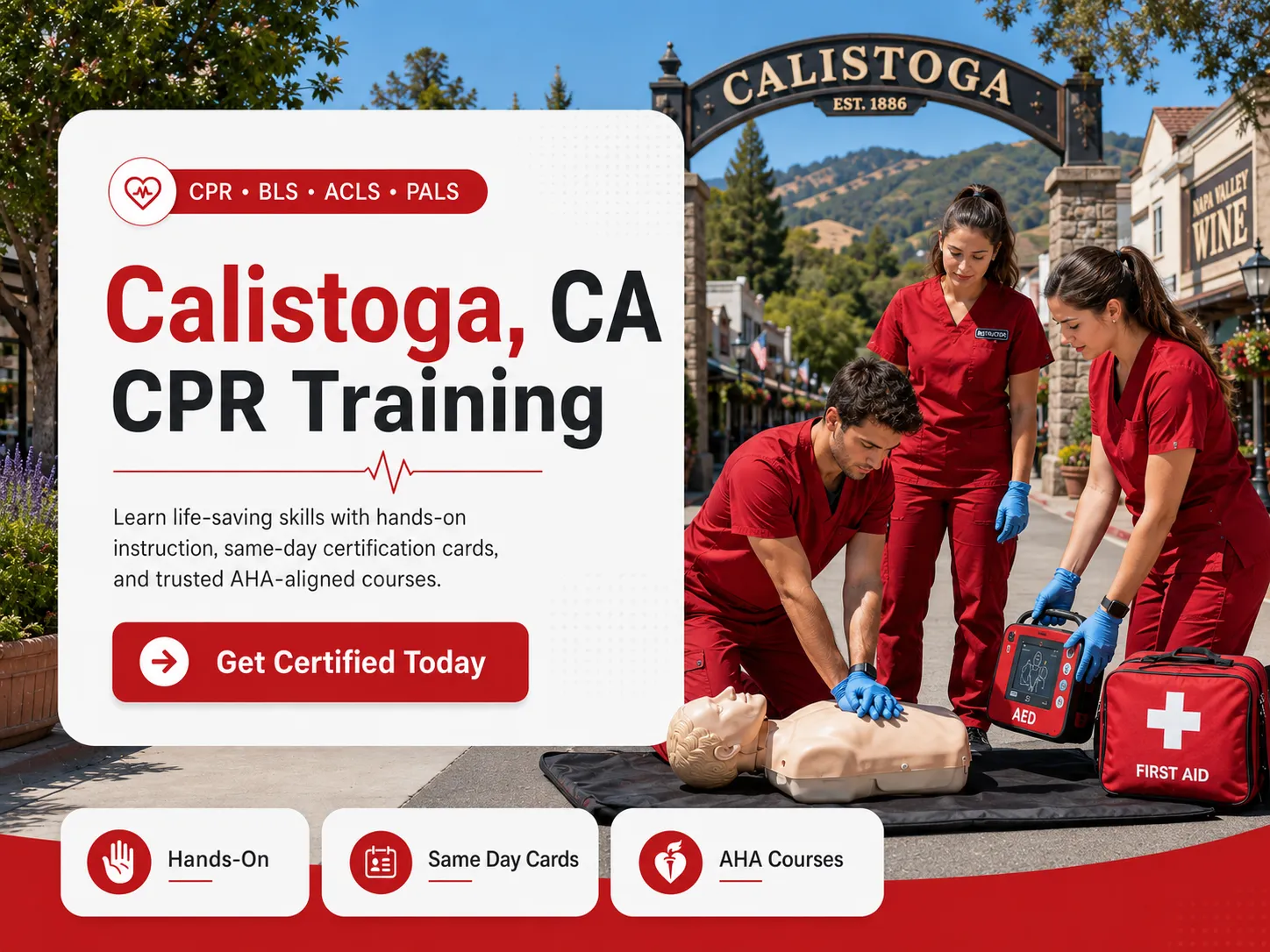 Hands-on AED and CPR training course in Calistoga, CA